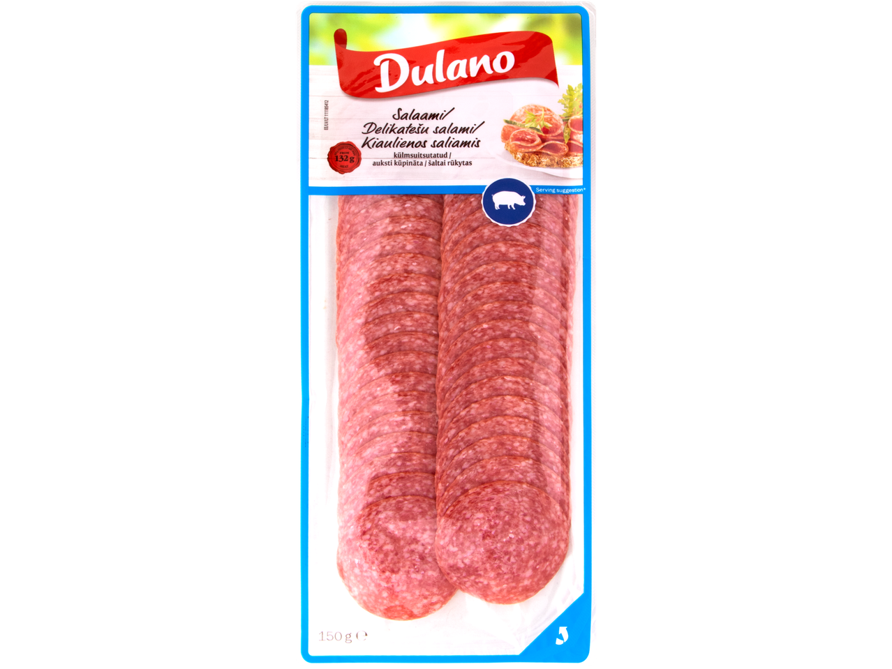 DULANO delikateses salami, sagriezts un iepakots.