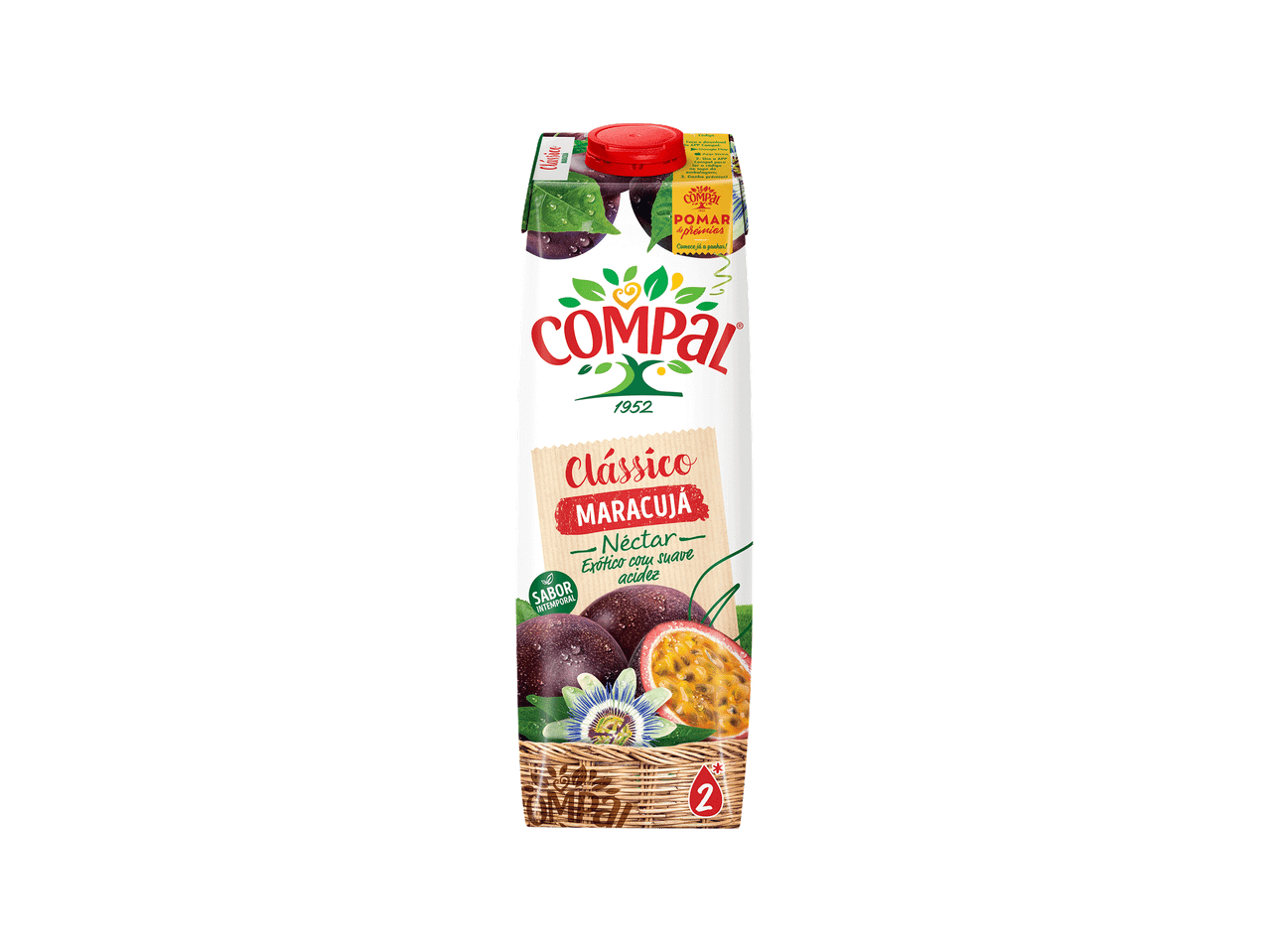 Néctar de maracujá clássico com sabor intemporal, exótico e suave acidez.