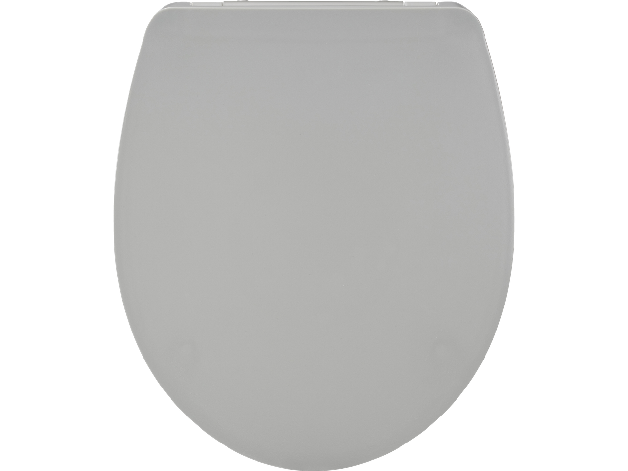 A light gray toilet seat with a closed lid, viewed from above.