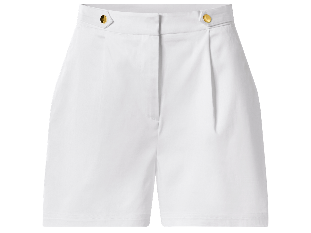 Бели къси панталони с висока талия и златни копчета