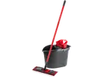 Vileda Ultramax valymo rinkinys: plokščias šluostė su kibiru ir gręžtuvu.