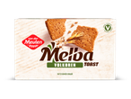 Verpakking volkoren toast met gebroken toastjes en graankorrels, met de tekst 'vertrouwde smaak'.