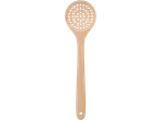 SILVERCREST® Kitchen Utensils: A light wooden slotted spoon with a long handle.