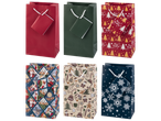 Seis sacos de presente crelando®: vermelho, verde, vermelho com árvores de Natal, Pai Natal, biscoitos e flocos de neve.