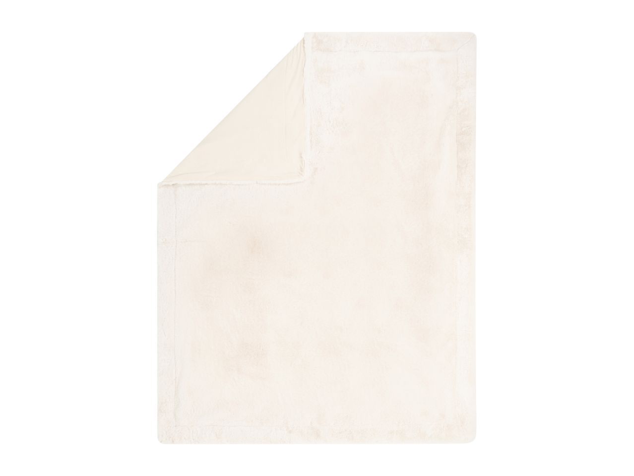 Soft cream-colored faux fur blanket with a folded corner