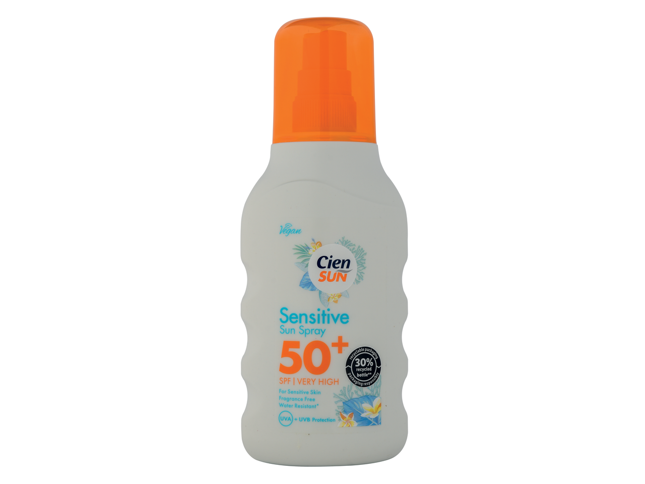 Spray solar Cien SUN Sensitive FPS 50+ para pele sensível.
