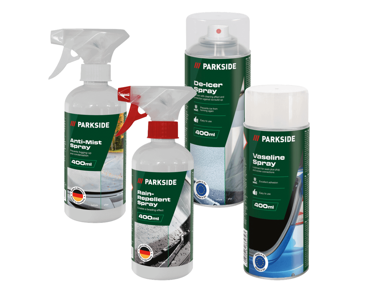 PARKSIDE pihustid: uduvastane, jääsulatus, vett tõrjuv ja vaseliin.