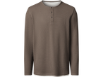 ESMARA MEN moška rjava Henley majica z dolgimi rokavi in vafelj teksturo.