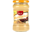 Borcan de muștar Kania cu hrean, 300g, cu mențiunea 'fără potențiatori de arome'.