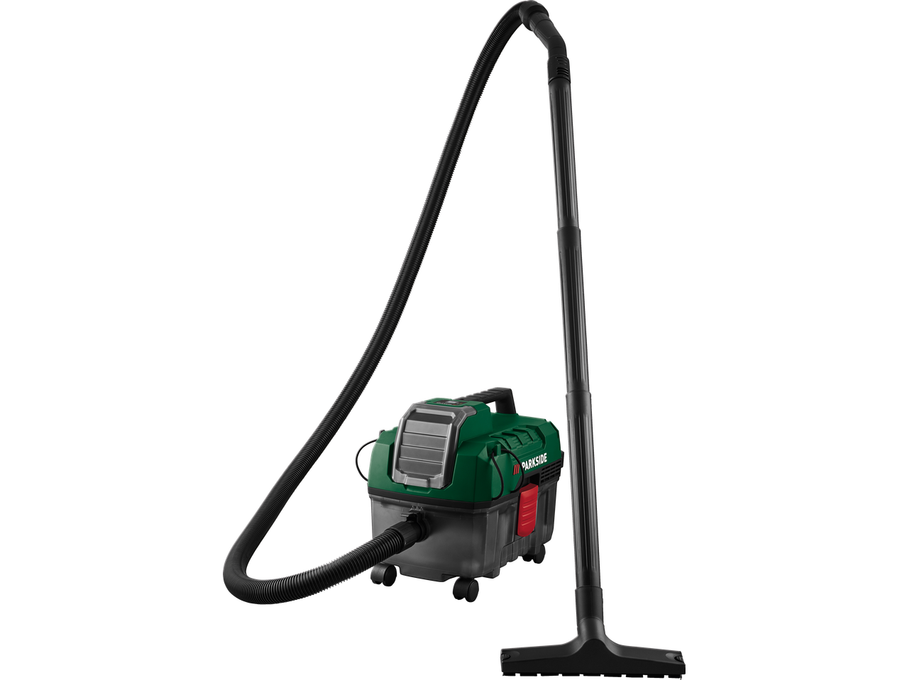 Акумулаторна прахосмукачка PARKSIDE 20 V за мокро и сухо почистване с маркуч и накрайник.