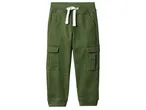 Зелен детски карго панталон с връзки на талията и ластични маншети.