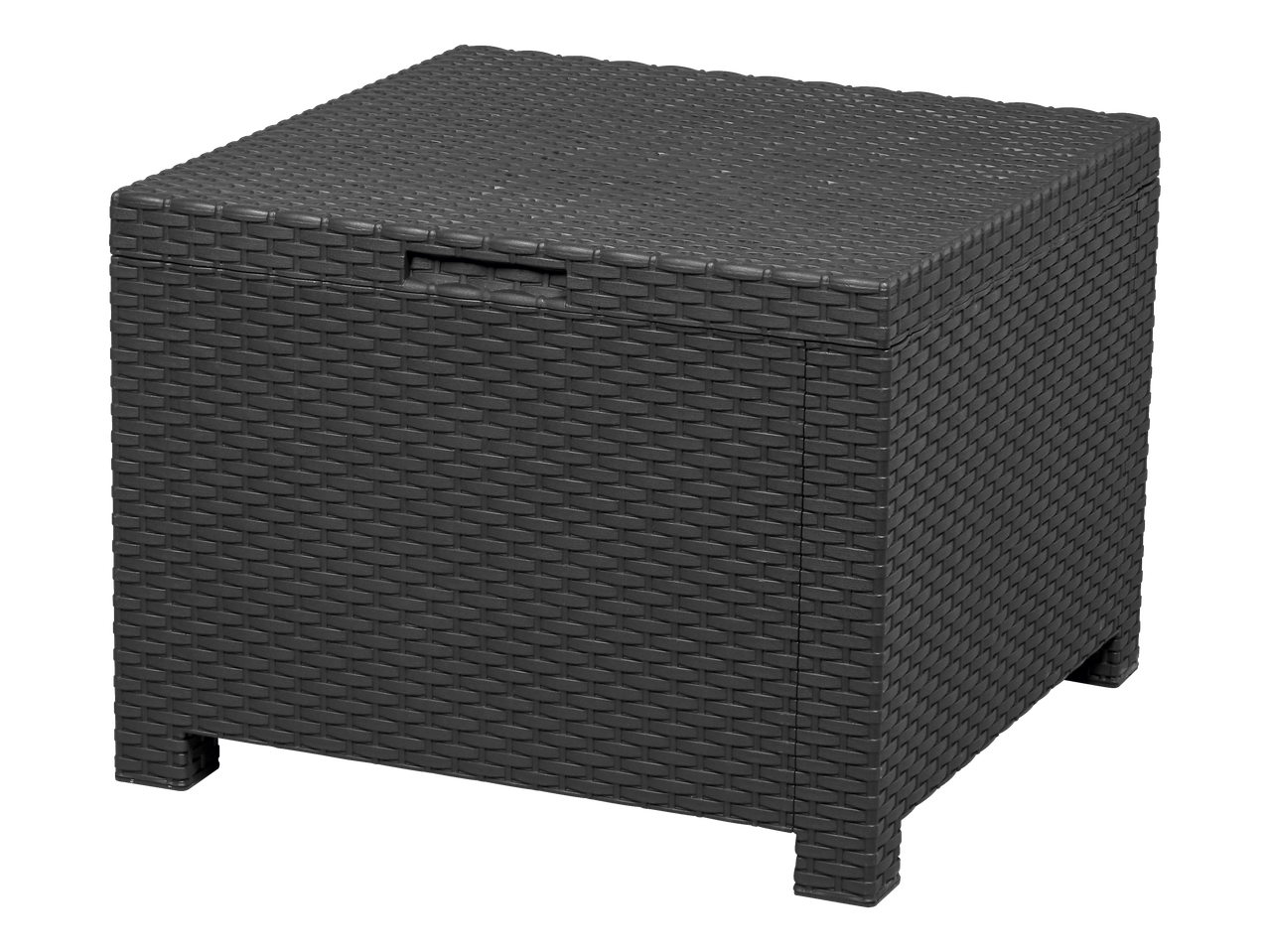 Livarno Garden Sofa Set storage box in dark grey wicker texture.