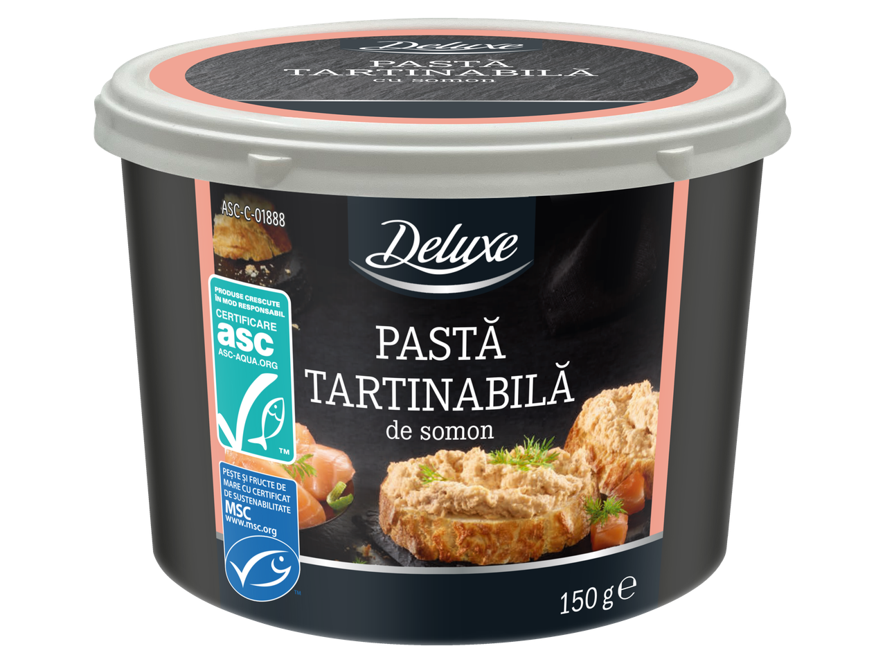 DELUXE Pastă tartinabilă de somon cu certificări ASC și MSC, 150g.