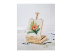 Crelado wooden easel with a floral painting, paints, brushes, and palette.