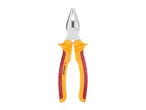 A pair of combination pliers with yellow and red insulated handles.