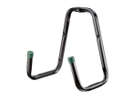 Black double hooks for garden tools.