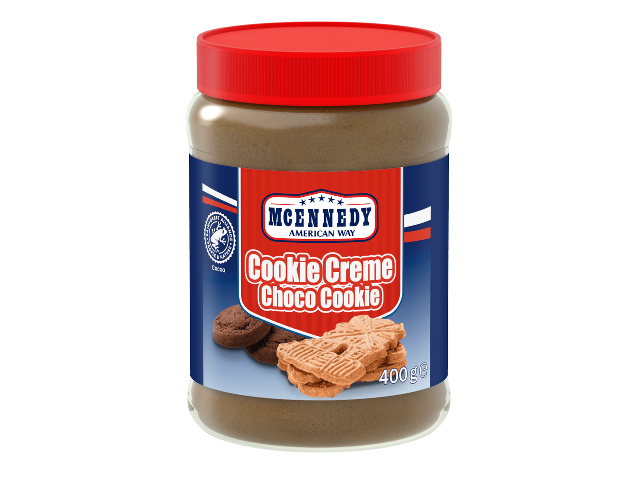 Буркан с шоколадов крем с бисквитки, с надпис „Cookie Creme Choco Cookie“ и 400g.