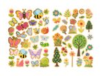 Sæt af sjove klistermærker med insekter, blomster og træer.