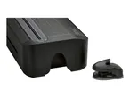 Black paper trimmer with a grid and a separate hole punch.
