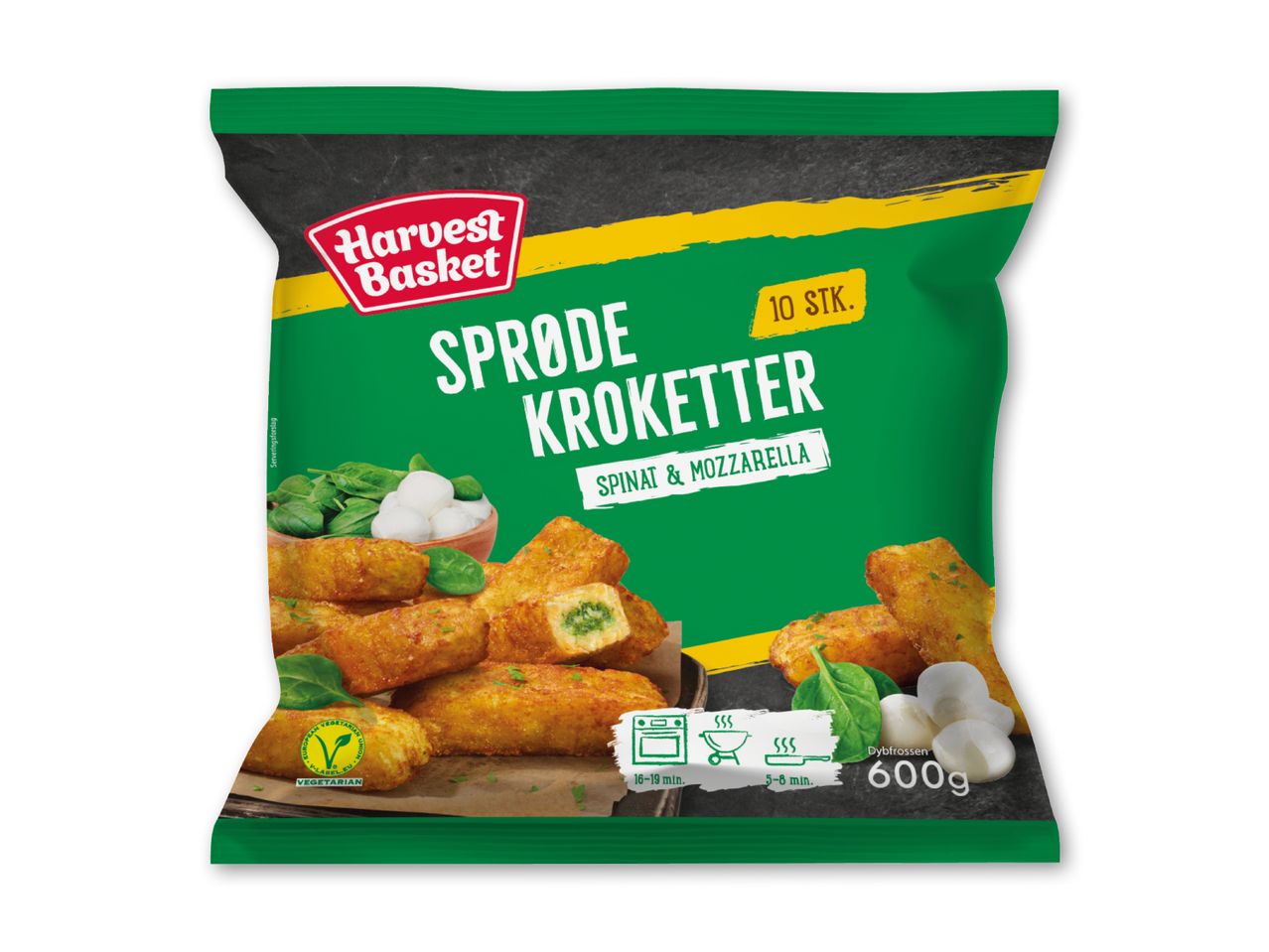Sprøde kroketter med spinat og mozzarella, 10 stk., 600g, vegetarisk.