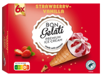 Bon Gelati prémium eper-vanília ízű fagylaltkúp; 6 db-os csomagolás.