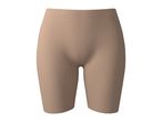 Seamless beige shapewear shorts for women, front view.