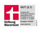 Stiftung Warentest Siegel für Bio Vollmilchschokolade mit Kakaogehalt 32%, Bewertung GUT (2,1).