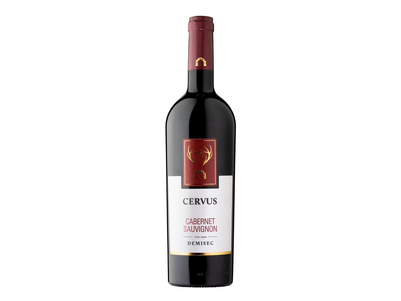O sticlă de vin roșu Cervus Cabernet Sauvignon Demisec.