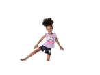 Girl's top and shorts featuring a cute kitten design.