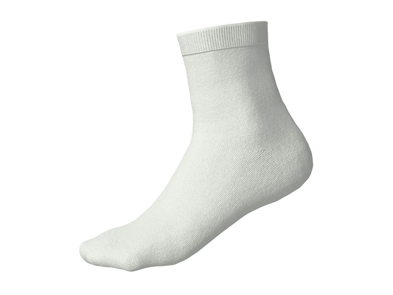 A single white ankle sock, shown from the side, with a ribbed cuff and textured fabric.