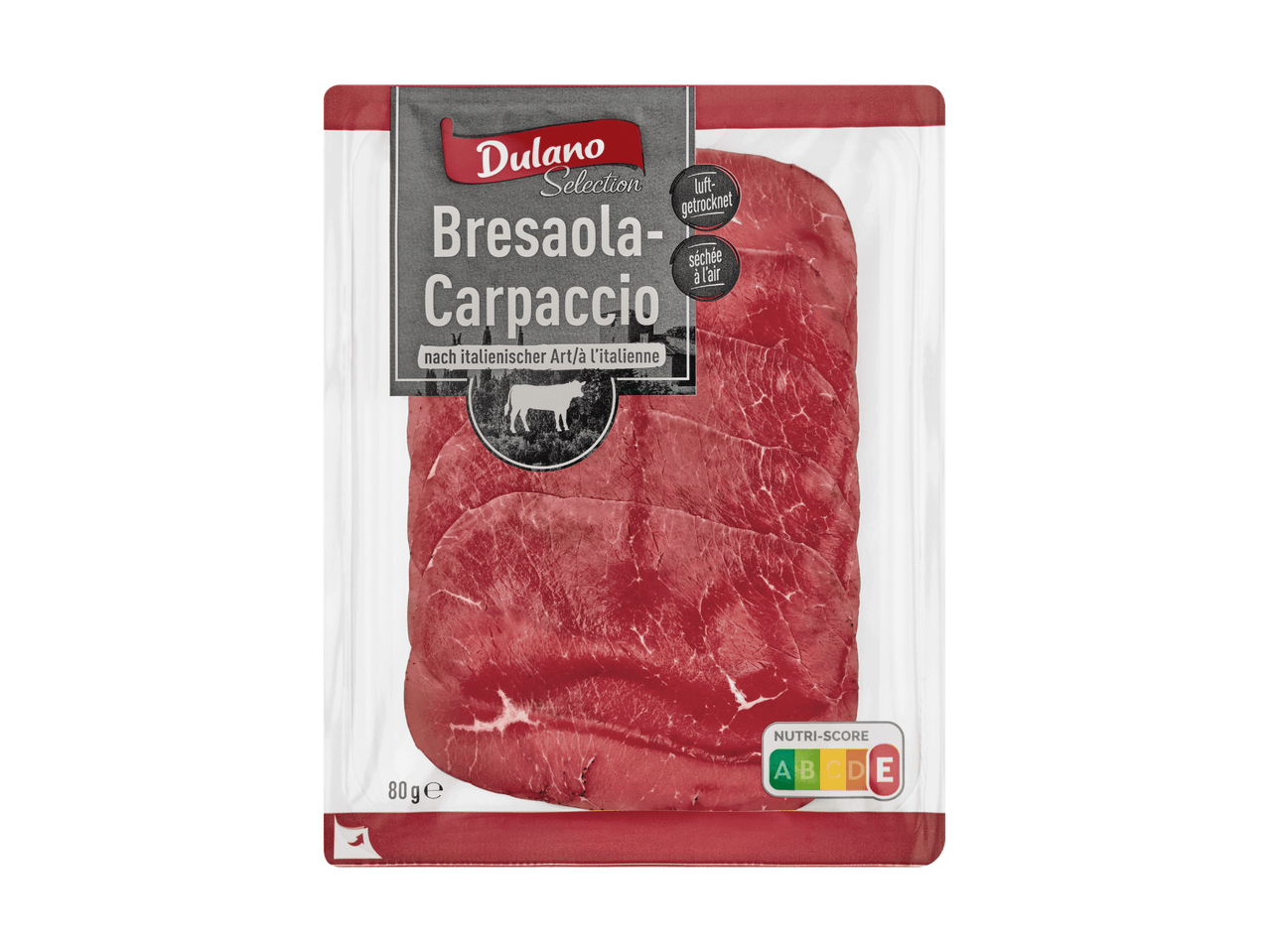 Dulano Selection Bresaola-Carpaccio, luftgetrocknet, 80g Packung mit Nutri-Score A.