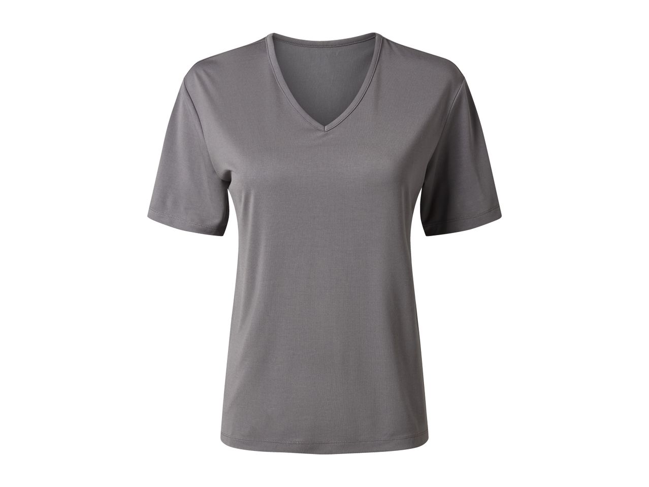 A gray women's v-neck t-shirt.
