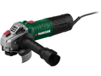 PARKSIDE® 750W Angle Grinder in green and black with a silver head and red buttons.