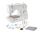 White Carina sewing machine with fabric and various sewing accessories