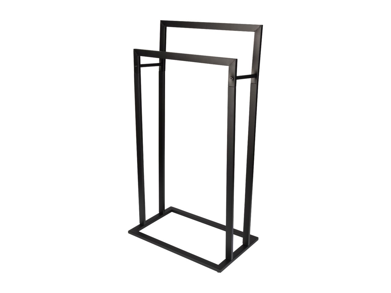Black metal towel rack with two bars