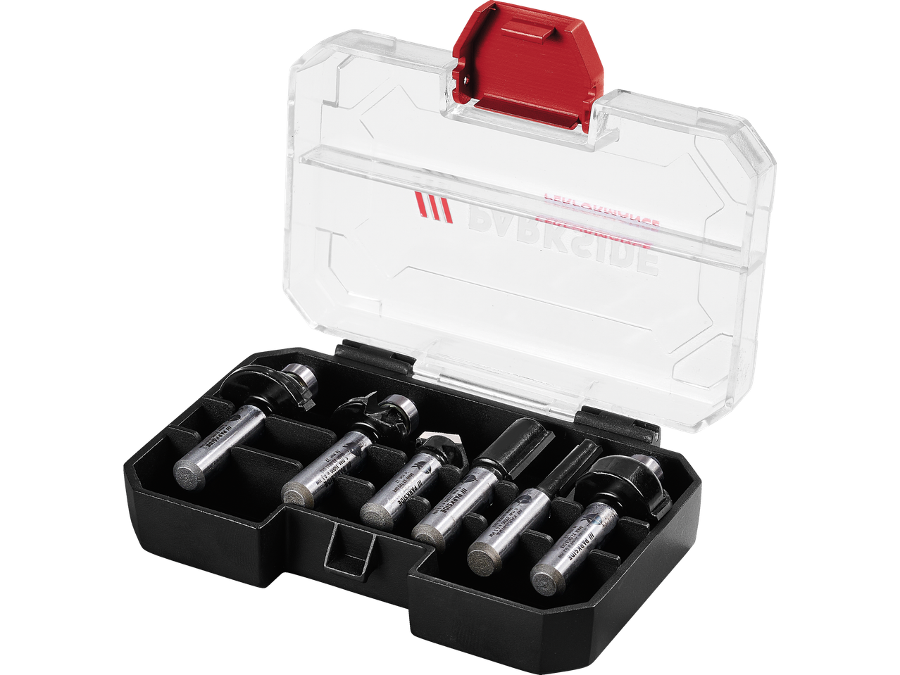 Parksaide frezų rinkinys plastikiniame dėkle.