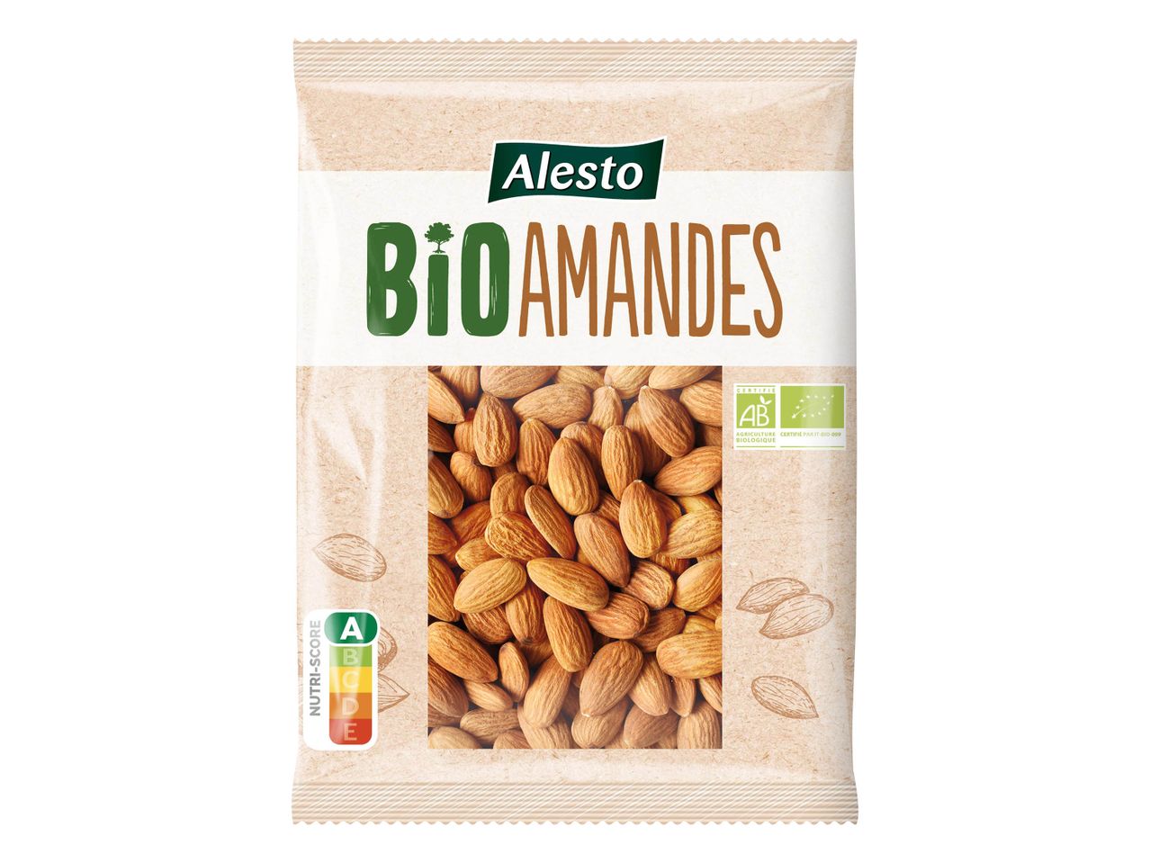 Paquet d'amandes biologiques Alesto avec Nutri-Score A.