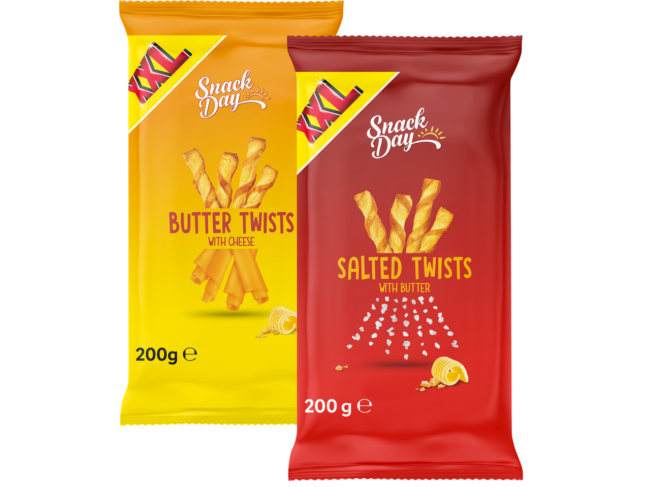 Snack Day: Butter Twists med ost och Salted Twists med smör, 200g.
