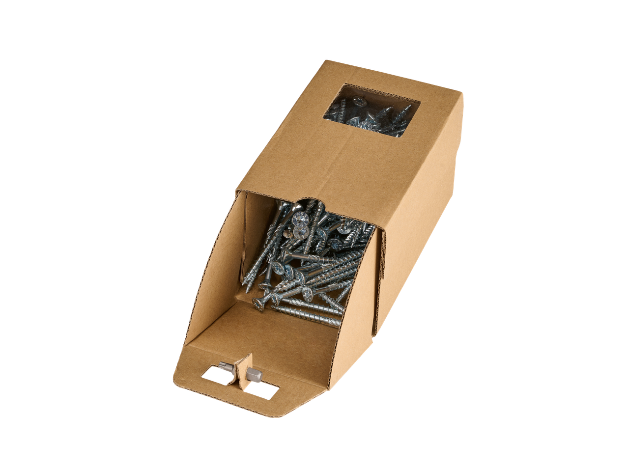 Parafusos para aglomerado PARKSIDE em caixa de cartão aberta com janela.