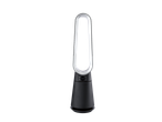 A black and silver bladeless tower fan with a digital display showing '020' and control buttons.