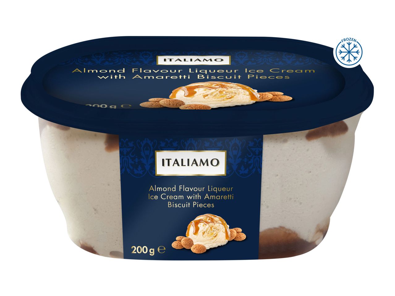 Italiamo Almond Flavour Liqueur Ice Cream with Amaretti Biscuit Pieces.