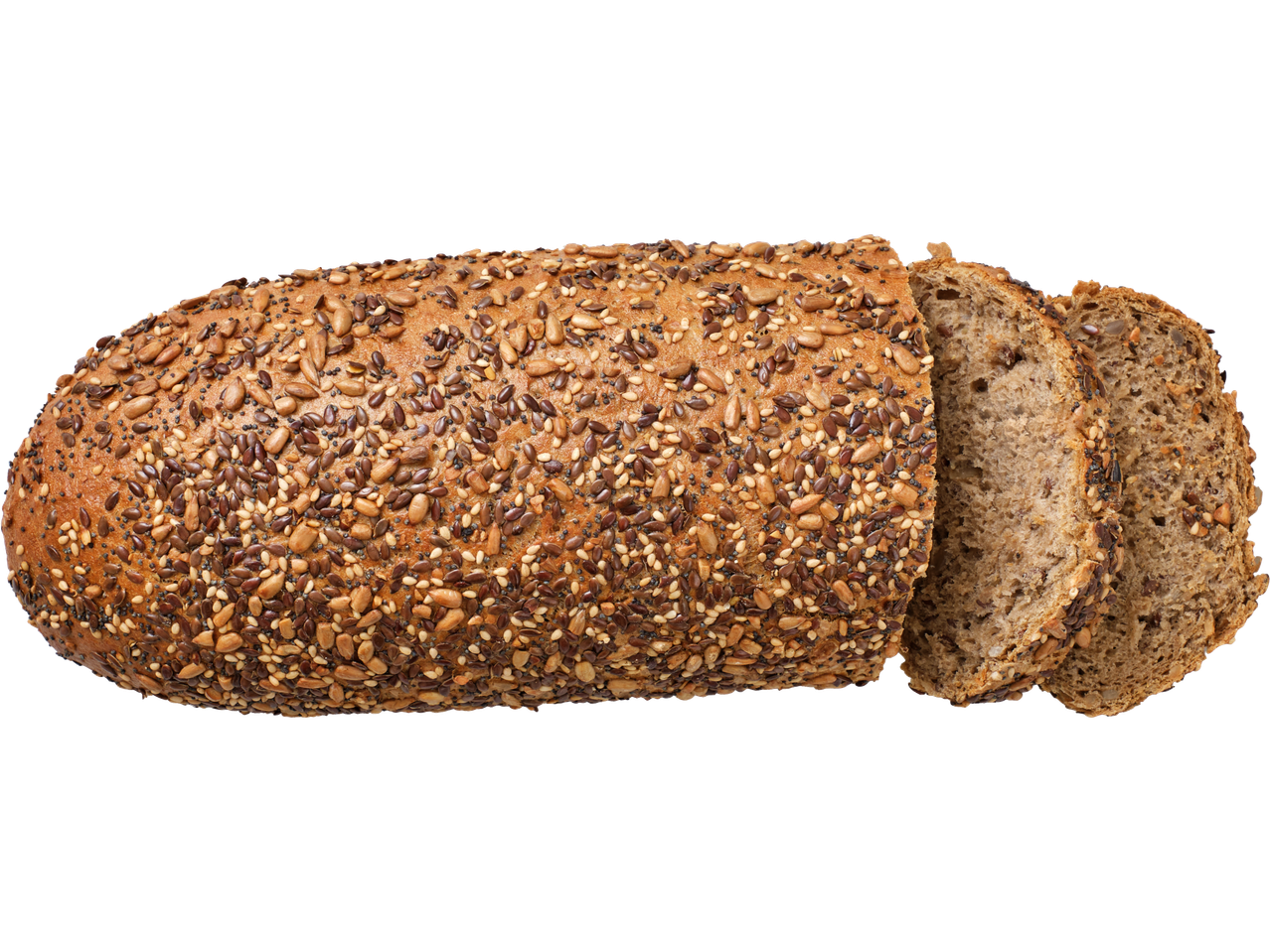 Sagriezta daudzgraudu maize ar sēklām.