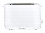 White two-slice toaster with a textured honeycomb pattern
