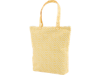 Saco de tecido amarelo com padrão branco, parte da coleção de acessórios de costura e trabalhos manuais CREALNDO.