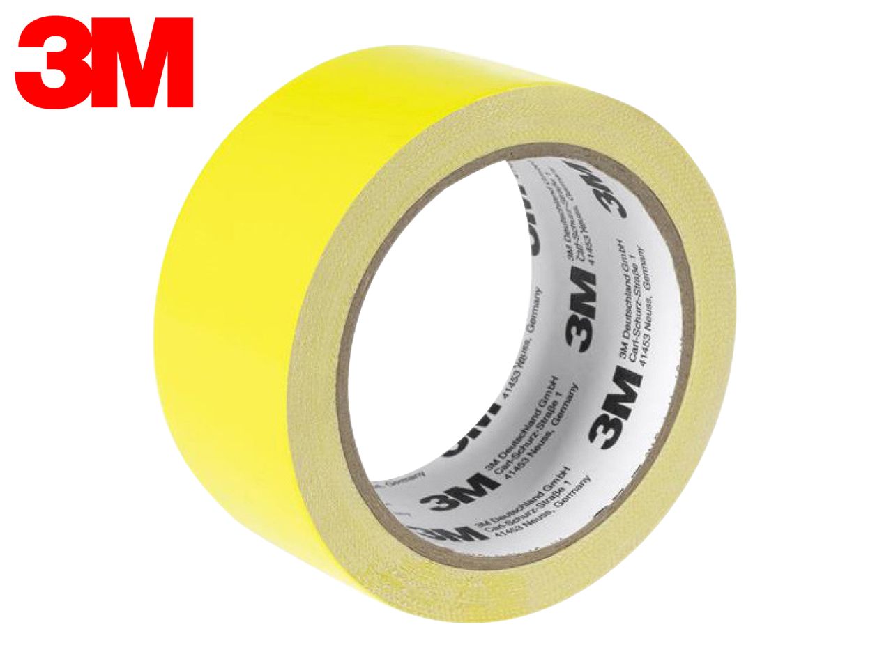 A roll of yellow 3M tape with branding visible on the core.