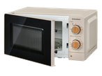 SILVERCREST® 700W Microwave with an open door, featuring a beige exterior and wooden-style control knobs.