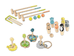Holzspielzeug-Set mit Krocket, Tierkegeln und Ringwurfspiel
