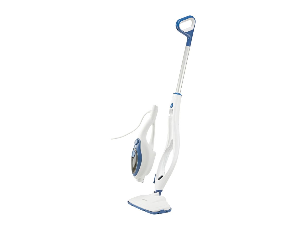 White and blue 2-in-1 steam mop and handheld steam cleaner
