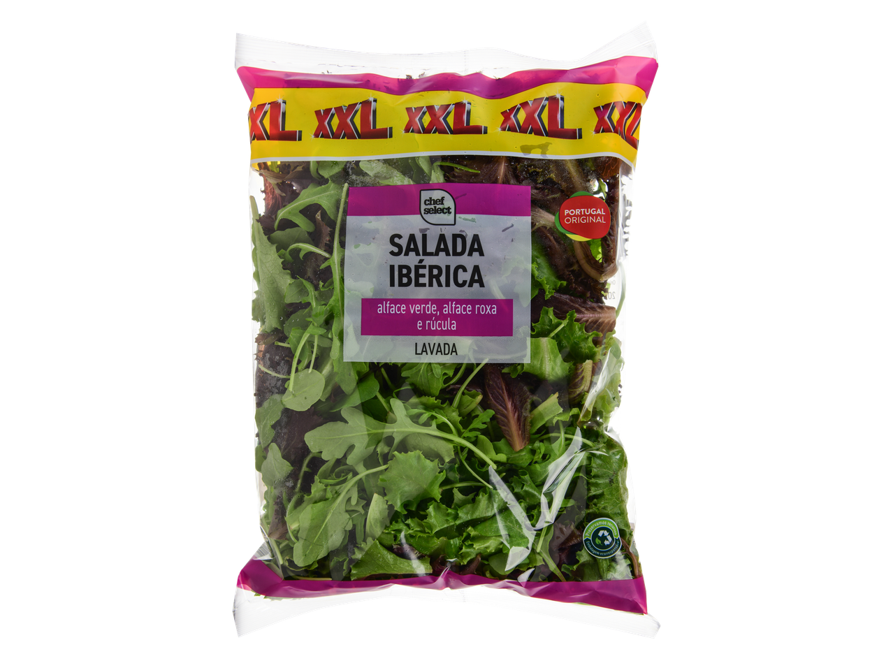 Chef Select Salada Ibérica XXL, uma mistura de alface verde, alface roxa e rúcula.