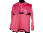 Kids' pink training half-zip top with a red splatter pattern and black stripes.
